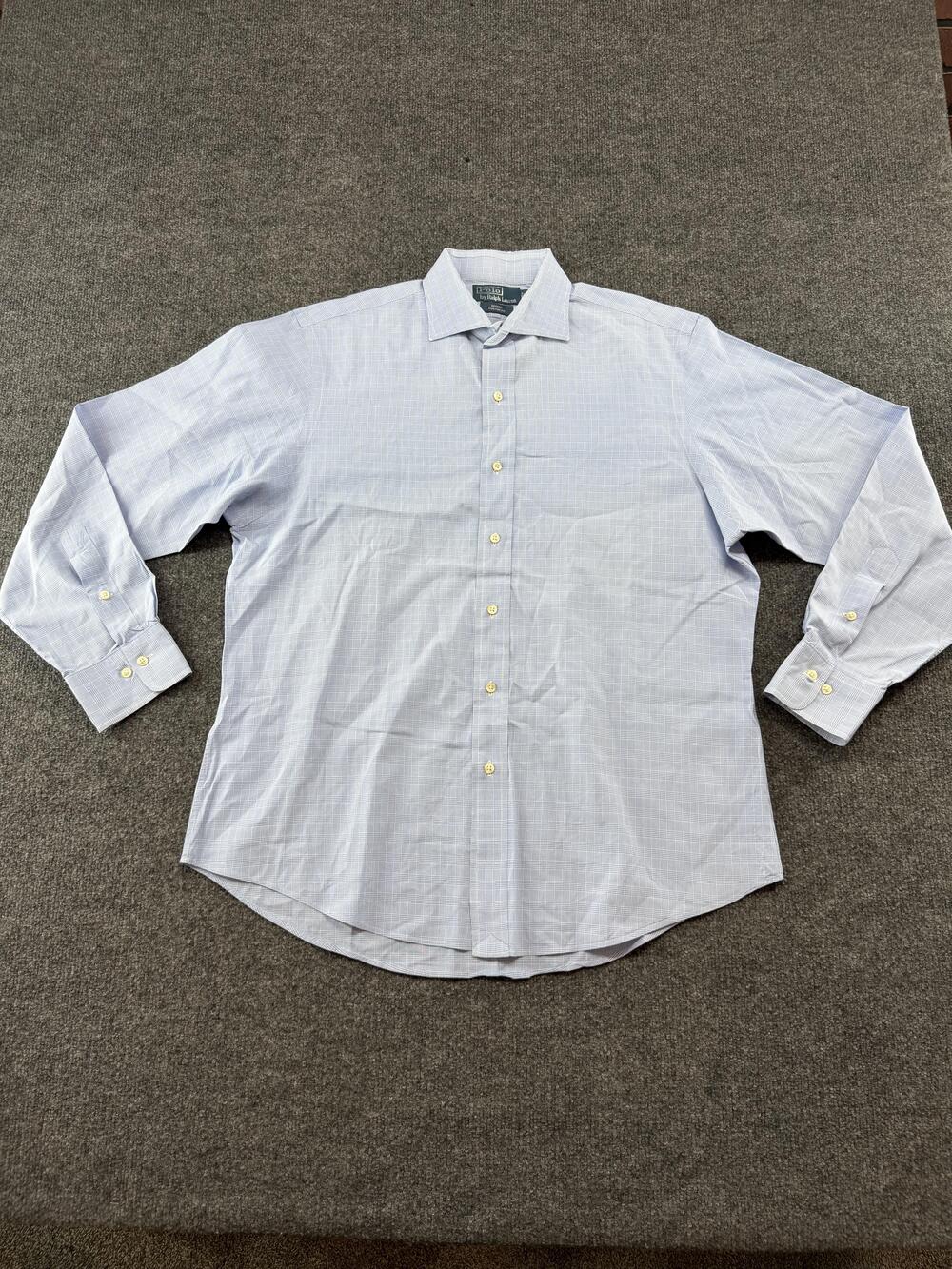 Polo Ralph Lauren Shirt Mens 16.5 Blue Check Regent Long Sleeve Button Up